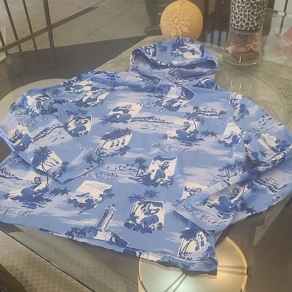 Polo Ralph Lauren Men's Blue Multi Tropical Hawaiian Print Hooded T-Shirt L
